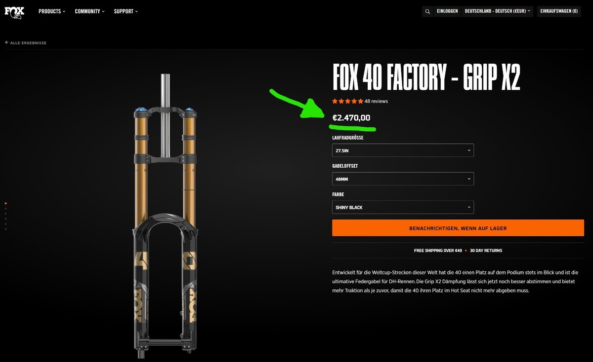 Fourche FOX 40 Factory 2026 - 27,5" 203 Mm De Course, Axe 20TAx110, Offset 48 Mm, Neuve