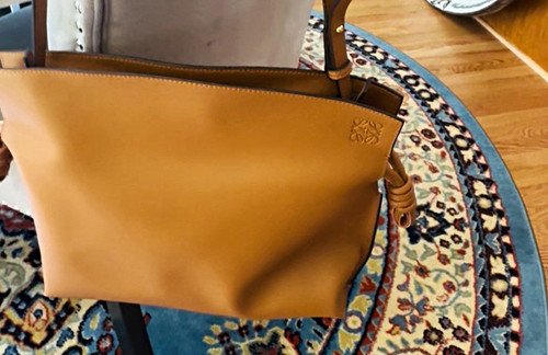 Loewe Tan Shoulder Bag Drawstring Closure Gold Hardware Detachable Strap