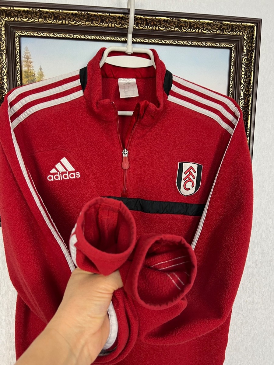 Adidas Fulham Football Red Train Fleece Jacket Soccer Track Top Adidas Fulham Football Red Train Fleece Jacket Soccer Track Top