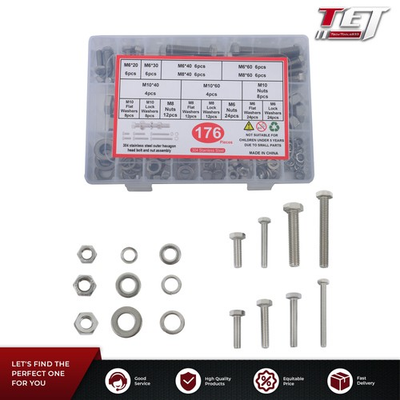 #ad 176 Pcs Stainless Steel M6 M8 M10 Bolts and Nuts Flat Washers Combination Kit $22.32