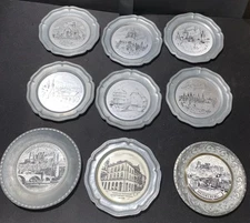 Vintage German Pewter Mini Wall Plates Lot of 9
