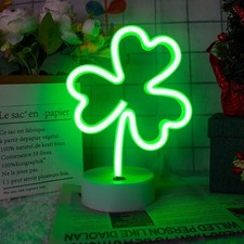 St Patrick's Shamrock LED Neon Night Light USB Battery Green Clover Table Lamp