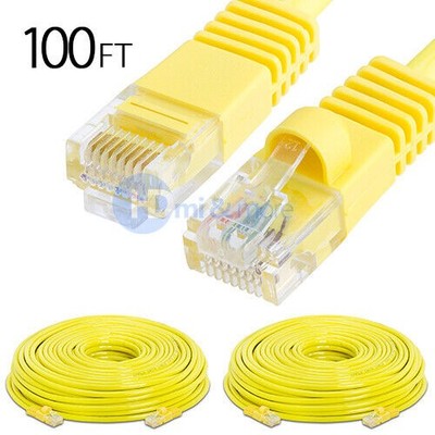 2x 100FT CAT5e Cable Ethernet Lan Network CAT5 RJ45 Patch Cord Internet Yellow