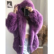 Women Real Fox Fur Knitted Coat Hooded Bat Sleeve Baggy Jacket Warm Outwear Tops