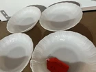 Vintage Corning Toughened White scalloped  Swirl USA Set of 4 Berry Bowls