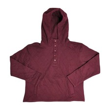 Lands' End Women's Midweight Relaxed Fit Quilted Pullover Hoodie Burgundy, XXL