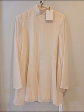 Reformation Women's New Torin Dress Sheer Mock-Neck Blouse Vanilla Lined LS XS