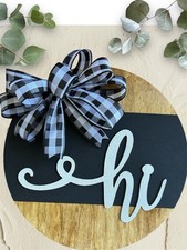 Hi Door Hanger 18  Rustic Welcome Sign with Black White Bow, Front Door Decor