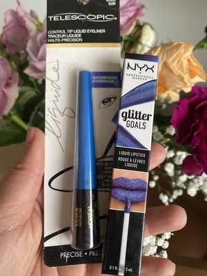 Nyx Gliter Blue Lipstick + Loreal Liquid Eyeliner Make Up Set  