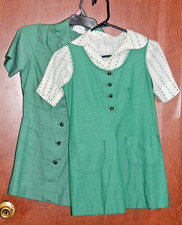 Vintage Lot 1950-1960s Two Girls Scout Uniforms Dress Green w/ Shirt