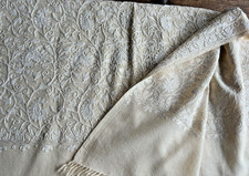 Floral Dupatta Embroidery Stitched Veil Stole Hijab Ivory Wool 27 x 80