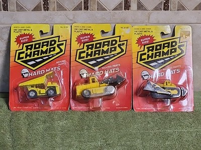 Road Champs Set Of 3 Hard Hats Construction Toys On Cards (B) 1987