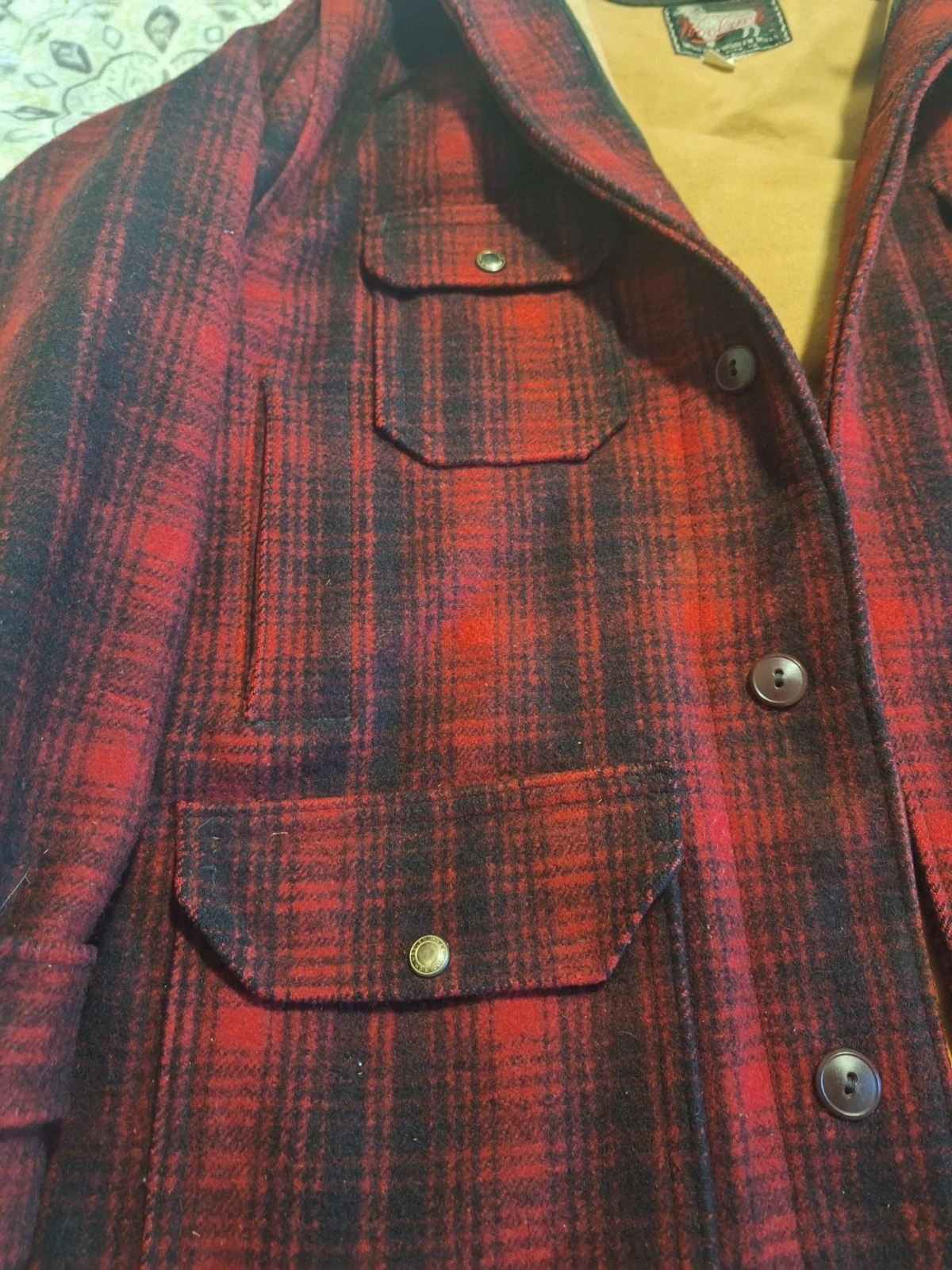 Vintage Woolrich Mackinaw Hunting Jacket Mens 46 Red Buffalo Plaid Wool 503 image 2