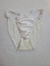 VTG Silky Satin Lace Brazilian Cheeky String Bikini Panty Size M White