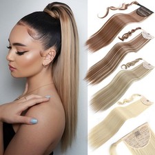 100 Natural Wrap Around Straight Ponytail Real Thick as human Hair Extensions