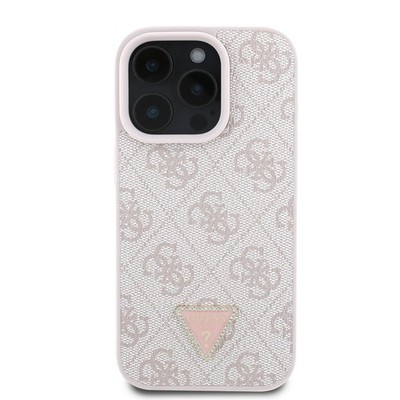 Guess 4G Triangle Strass MagSafe Hülle für iPhone 16 Pro Max Pink