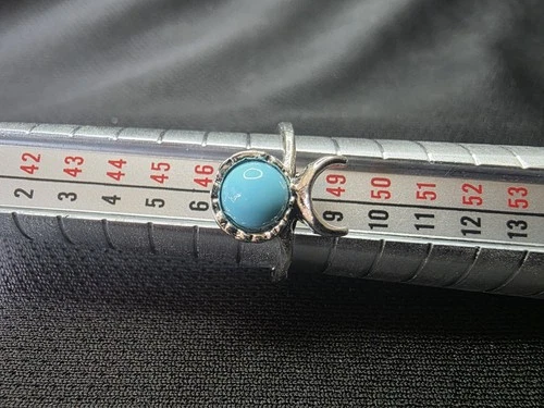 Boho Silver Tone Faux Turquoise Crescent Moon Ring – Size 4.5 - product listing photo
