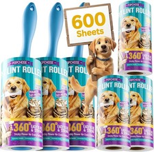 Lint Roller for Pet Hair Blue 600 Sheets 6 Items 3 Handles Paper Plastic