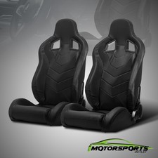 2 X Reclinable Black Pvc Punching Leather Leftright Racing Seats Slider Pair 2 X Reclinable Black Pvc Punching Leather Leftright Racing Seats Slider Pair