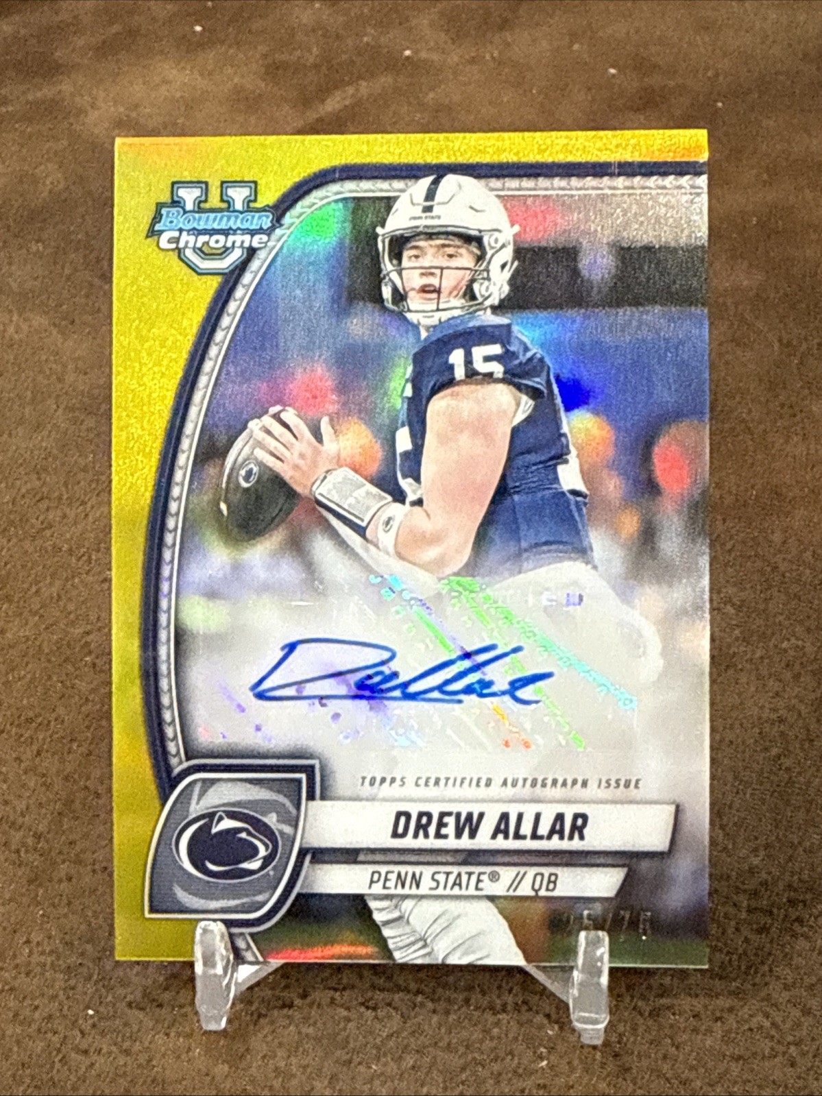 2024 Bowman Chrome University Prospect Auto Yellow Refractors Drew Allar /75