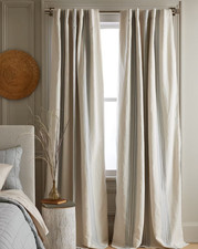 Quince Coastal Stripe Linen Cotton Darkening Curtains Set 48  X 108  Light Blue