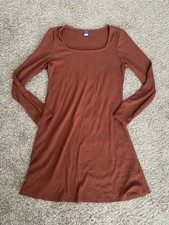  Old Navy Burnt Orange Square Neck Ribbed Swing Dress Size Women's Large