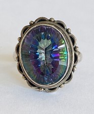 Vintage Sterling Silver 925 Oval Mystic Rainbow Topaz Ring Size 8