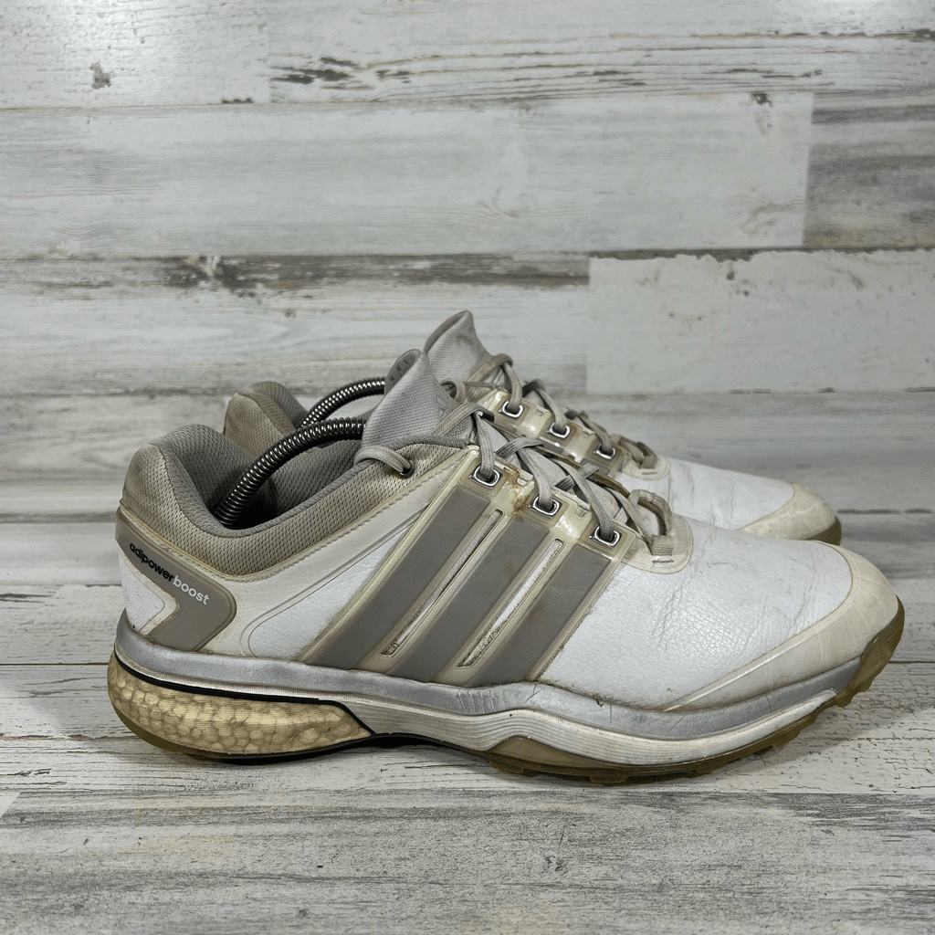 Adidas Mens Adipower Boost Golf Shoes White Beige Lace Up Low Top Size 10.5
