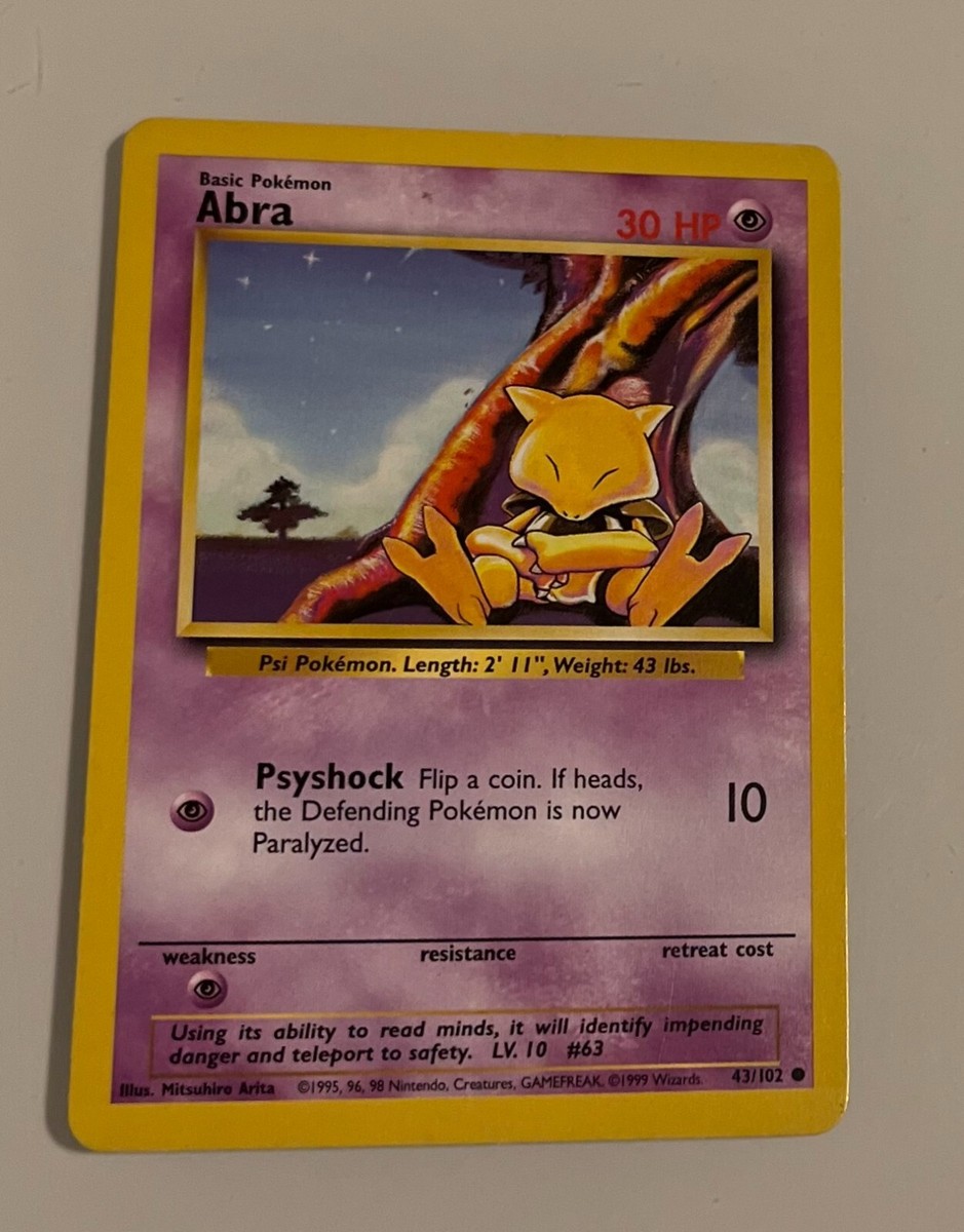 1st Edition Abra 43/102 Vintage Base Set Pokemon Card WOTC LP/MP 1st Edition Abra 43/102 Vintage Base Set Pokemon Card WOTC LP/MP