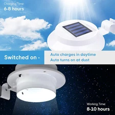 1-8 Pack Solar Powered LED Outdoor Gutter Lights with Brackets - Water Resistant
