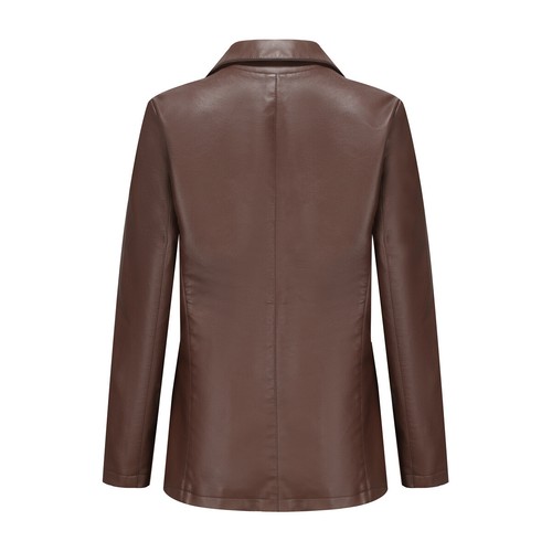 Women Faux Leather Jacket Slim Fit Coat Lapel Collar Long Sleeves Blazer Outwear - Picture 15 of 22