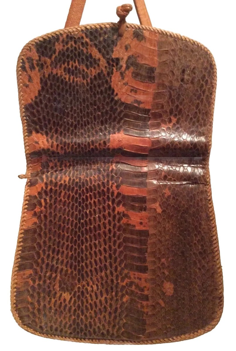 RARE Genuine Snakeskin & Leather Shoulder Bag Large Handmade