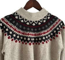 H M Ladies Soft Jacquard-Knit Long Sleeve Sweater Beige Multicolor Pattern Large