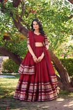Wedding Collection Red Pure Chanderi Lehenga Choli And Dupatta For Women Wear