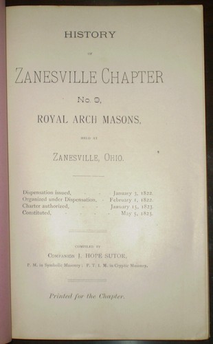 1883, HISTORY OF ZANESVILLE CHAPTER No 9, ROYAL ARCH MASONS, OHIO, FREEMASONRY - Picture 2 of 4