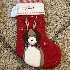 Pottery Barn Kids Dog With Antlers Quilted Christmas Stocking Noel