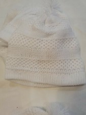 Knitted baby beanie cap one size for girl or boy white color soft set