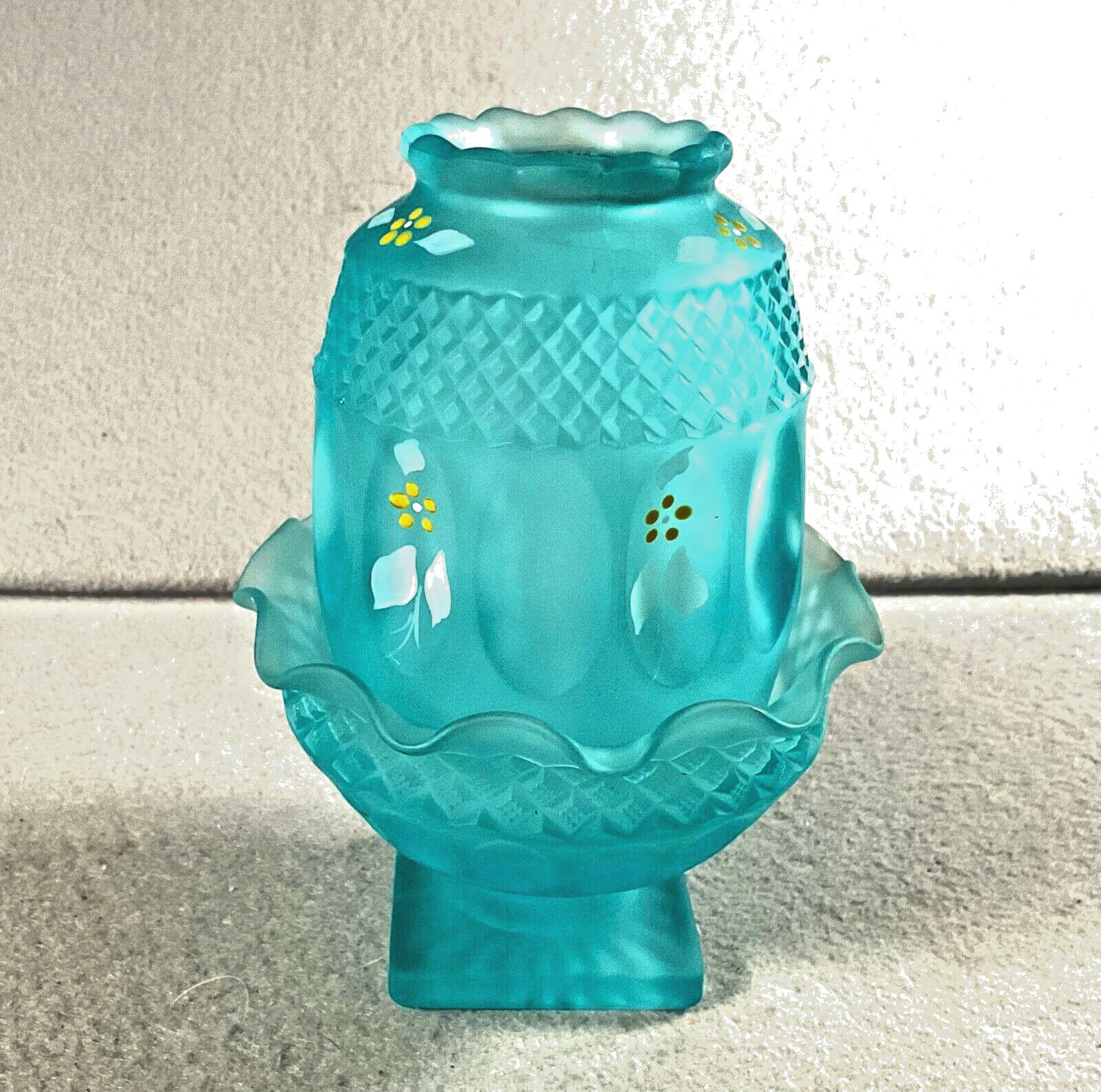 Vintage Westmoreland Wakefield Teal Satin Fairy Lamp with Hand-Painted Floral Design-image