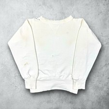 Vintage 40s 50s Single V Crewneck Sweatshirt White Size Small Distressed