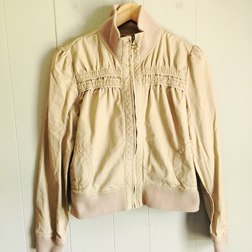 Blue Spice Retro Jacket Ruffled Khaki Large 90s Y2K