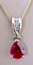 Gold Diamond Necklace - 9ct Gold Red Gemstone Diamond Pendant & 9ct Gold Chain