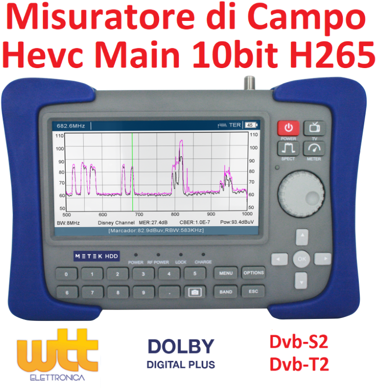 Misuratore di Campo Tv Combo Digitale Terrestre Satellitare e Multistream Mk1000