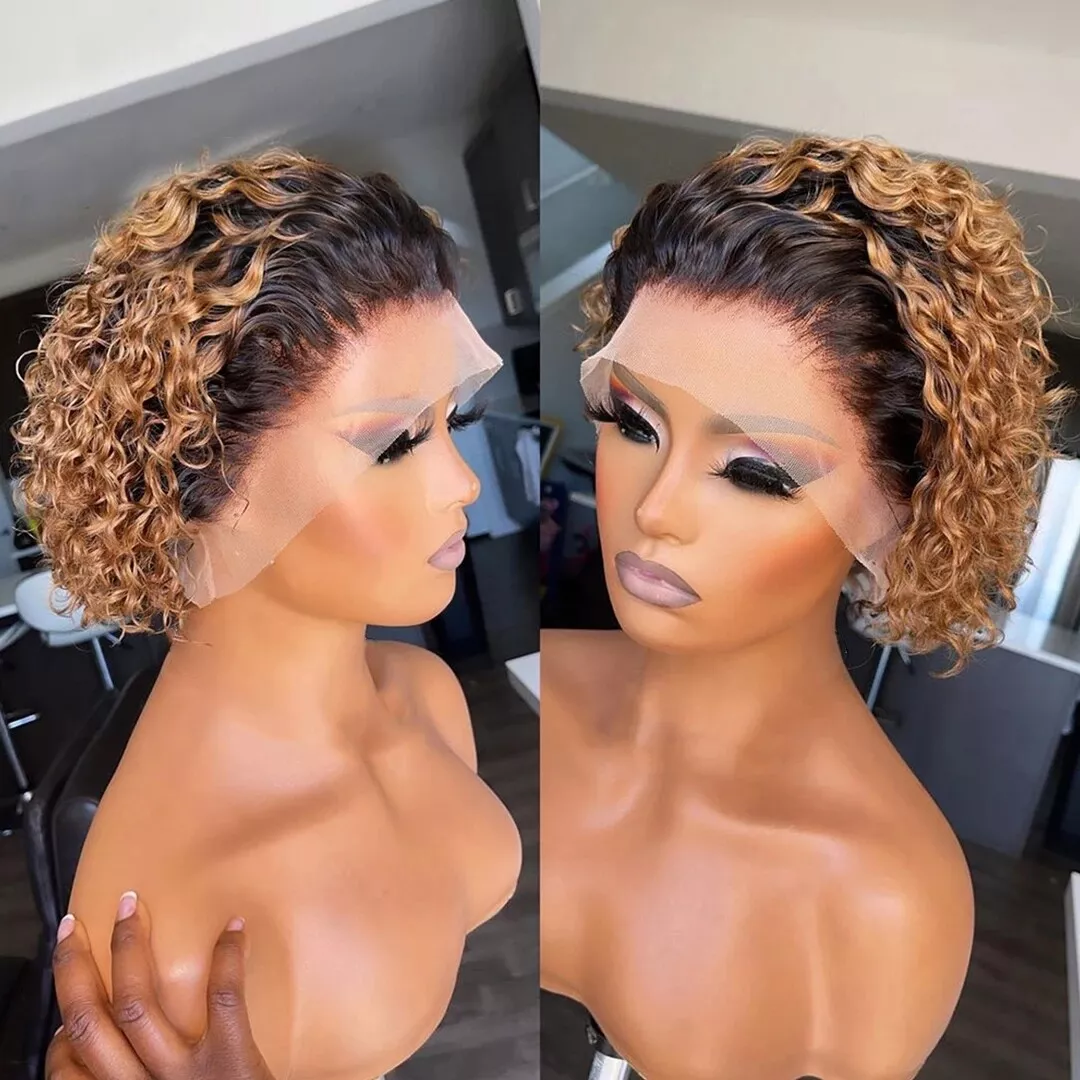 8inch 13x1 Lace Short Pixie Wigs Black Brazilian Water Curly Human