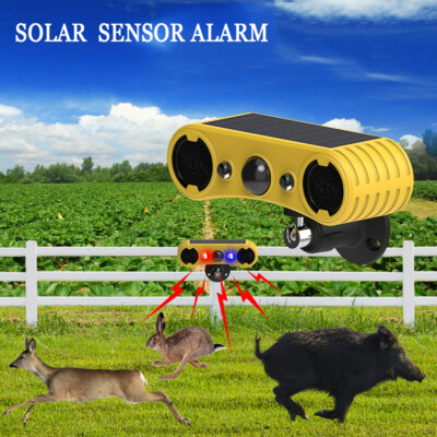 Farm Solar Outdoor Motion Sensor Alarm-130db Loud Siren Lamp 4 Modes Noise Maker
