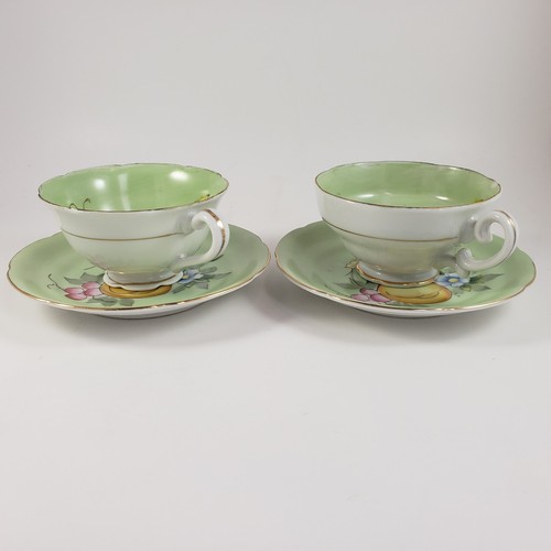 Vintage Fern Hand Painted Pear Cup & Saucer Sets Japan Green Fruit Floral - Picture 2 of 8
