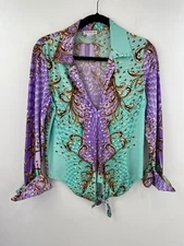 Venus Medium Top Blouse Equestrian Split Neck Tied Waist 3/4 Sleeve A36-14