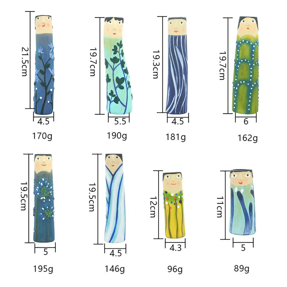 Boho Art Vase Family Human Face Painting Resin Flower Pot Tabletop Planter Decor - Image 3 of 4