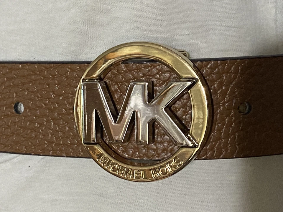 Cinturón Michael Kors Reversible MK Logo Vainilla/Coñac Dos Tonos Logo Hebilla!! ¡Sí! Foto 3 de 4