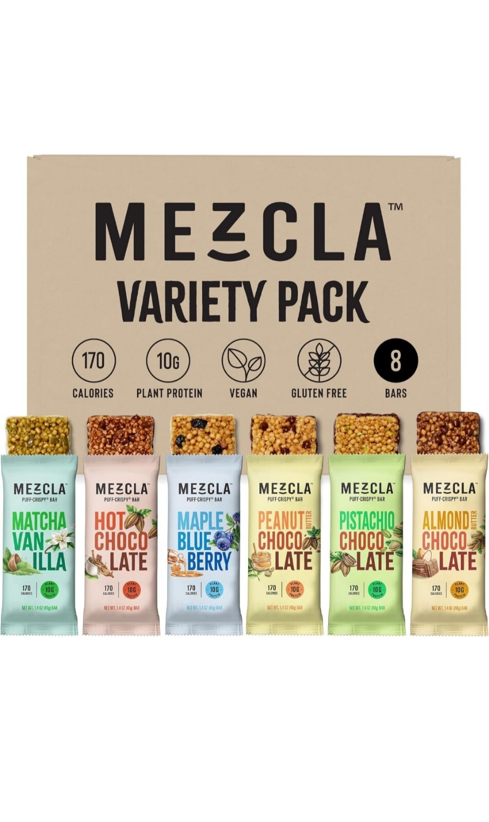 Mezcla Vegan Chocolate High Protein Bars Gluten Free Plant Based Non GMO 8 Bars