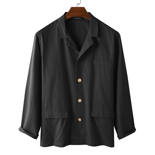 Herren Langarm Baumwolle Leinen Revers Blazer Jacke Knopf Cardigan Hemden Mäntel - Bild 9 von 19